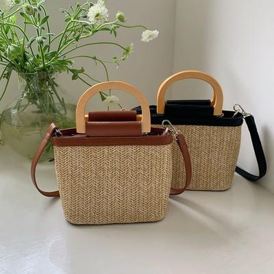 Koreanische Version von Ins Kleine Tasche Damen Seaside Neue Nische Umhängetasche Gestrickt Damen Handgewebte Stroh Gewebte Eimertasche