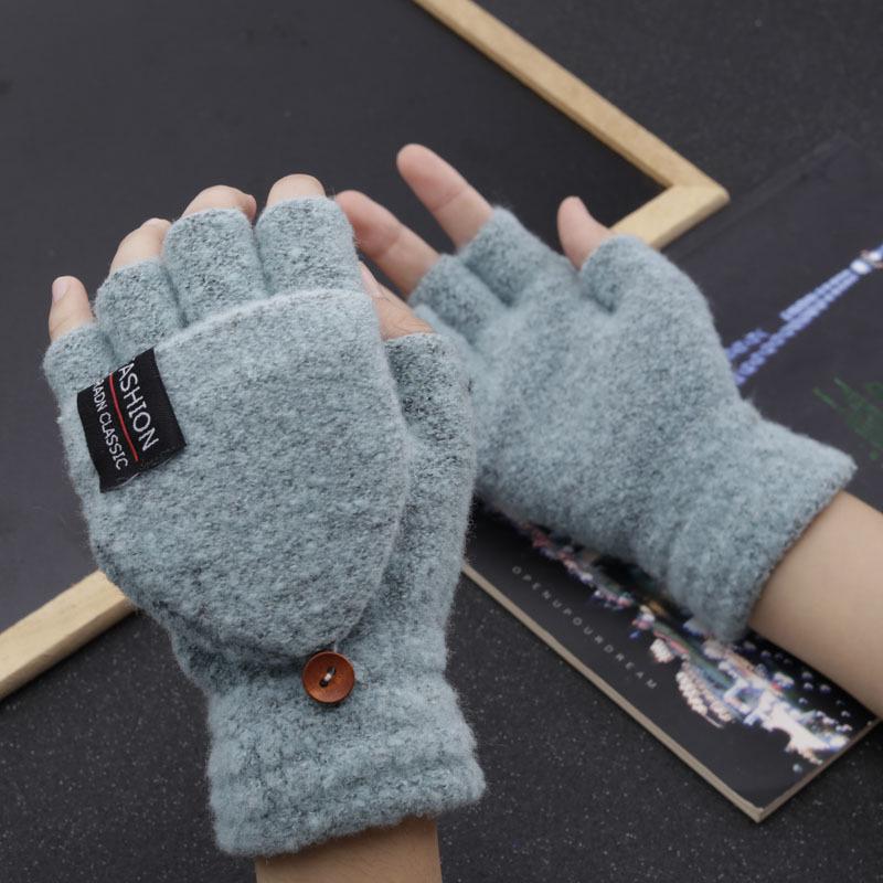 Korean Style Winter Fingerless Woolen Flip-Top Gloves for Outdoor Cycling and Writing
