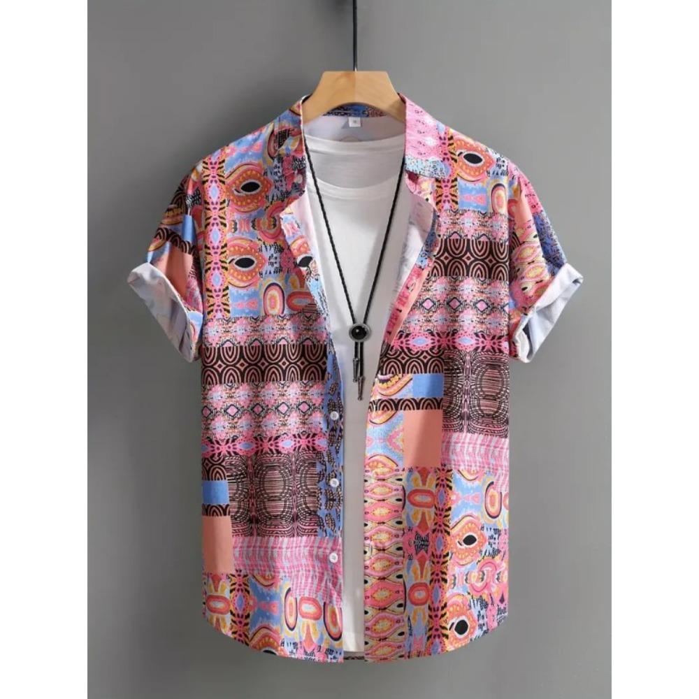 Palmshadow Cuban Camisa Men's Clothing Simple Hawaiian Print Poplin Shirt Business Holiday Everyday Outdoor Short Sleeve Shirt