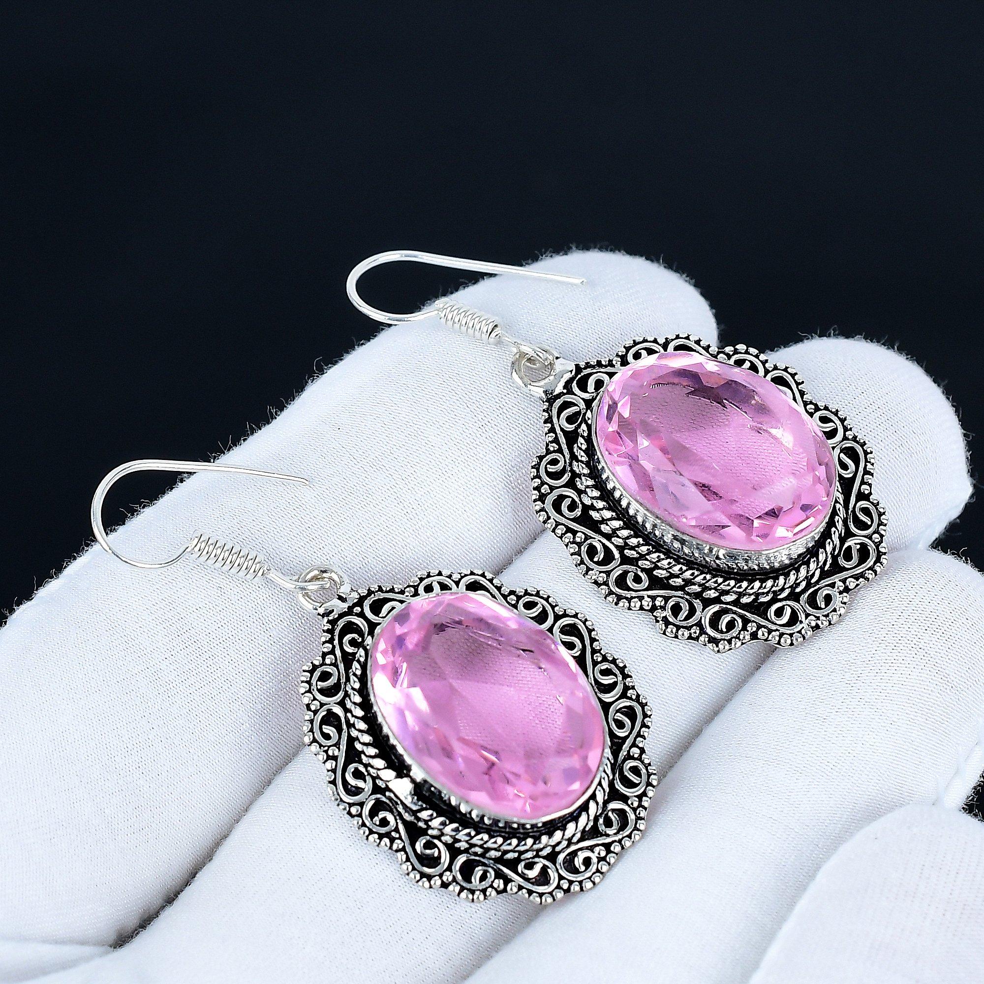 

Pink Kunzite Gemstone Earrings, 925 Sterling Silver Earrings, Silver Earrings For Gift, Pink Kunzite Dangle Drop Earrings For Valentine s Day Gifts 5 Cm розовый