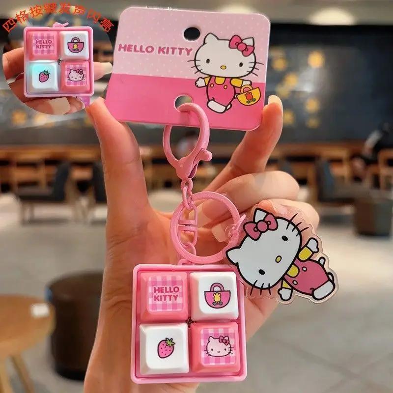 Hello Kitty Four Grid Button Musical Wooden Fish Keychain Fun Healing Stress Relief Portable Bag Hanging Ornament Delicate