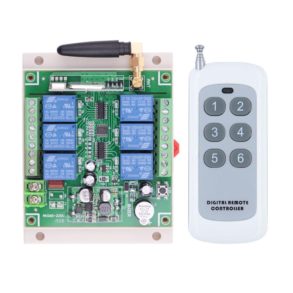 Aoke 12V-36V Six-Way Wireless Remote Controller, Adjustable Jog/Self-Lock/Interlock, 6-Key Switch 433 MHz