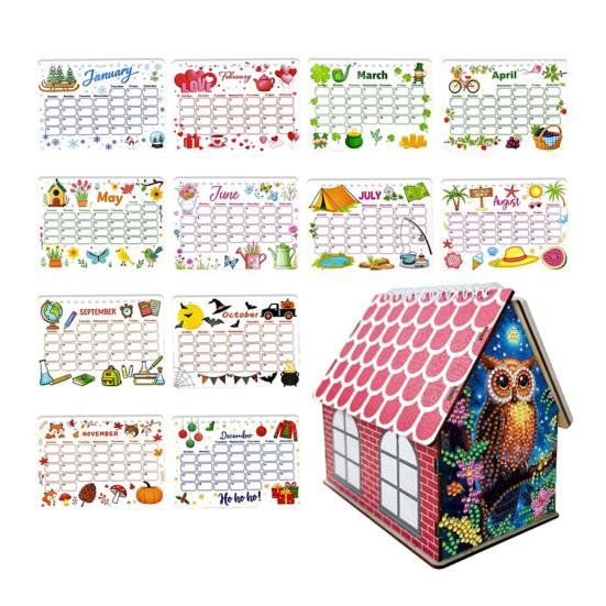 DIY Desk Calendar 2026 Diamond Art Calendar Crafting Kit Cute House Tabletop Calendar Monthly Planner Decoration for Home Office Bedroom