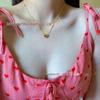 Korean Beaded Heart Clip Necklace: Women's Gold Titanium Steel Ins-Style Clavicle Chain with Stainless Steel Spacer Beads