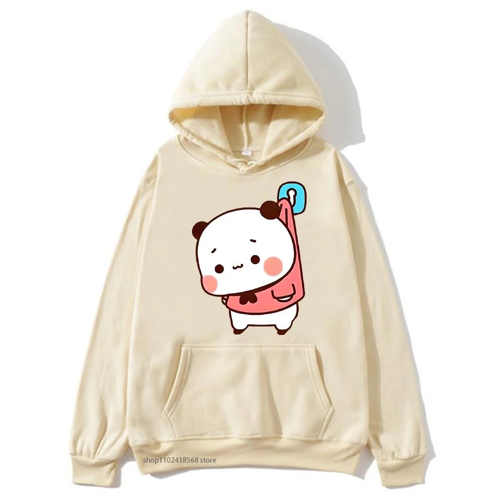 Cute Bubu and Duud Is Hanging In The Wall Funny Hoodie Panda and Brownie Bear Graphic Sweatshirt Clothes