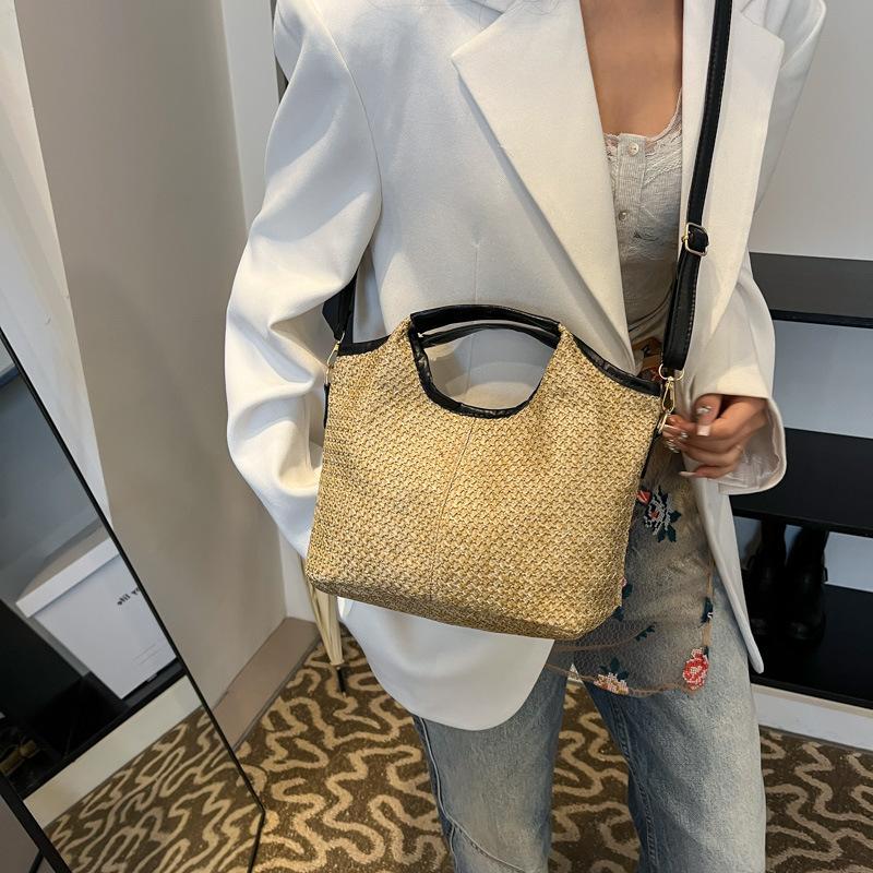 Yogodlns Módní letní slaměné kabelky dámské tašky přes rameno pro každodenní nošení ležérní cestování crossbody taška s horním uchem