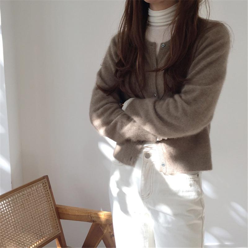 2025 A/W Women's Knit Cardigan: Round Neck, Long Sleeve, Loose Wool Pullover, Comfortable Solid Color Sweater