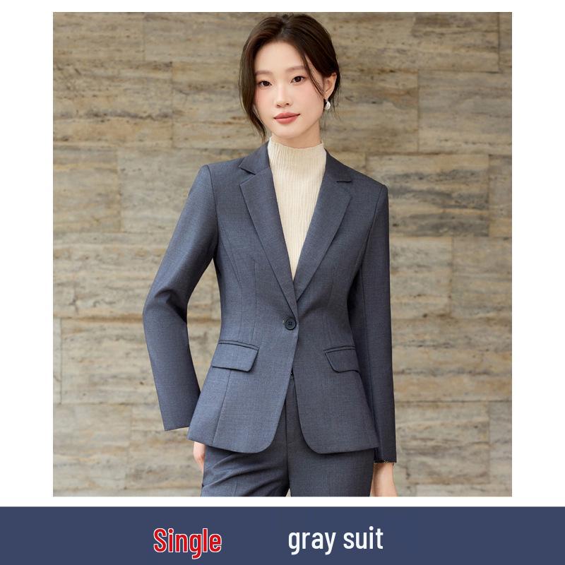 Women's 2025 Gray Wool High-End Professional Suit Set for Hotel Front Desk and Jewelry Store Workwear