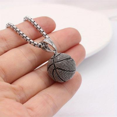 Basketball Shape Pendant Necklace, Sporty Accessory For Men