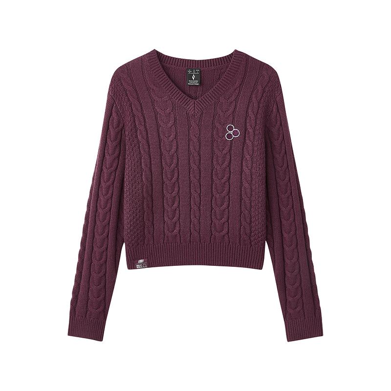 Skechers SmileyWorld V-Neck Casual Pullover Sweater Women sweater Purple Brown L424W175-01G8 S
