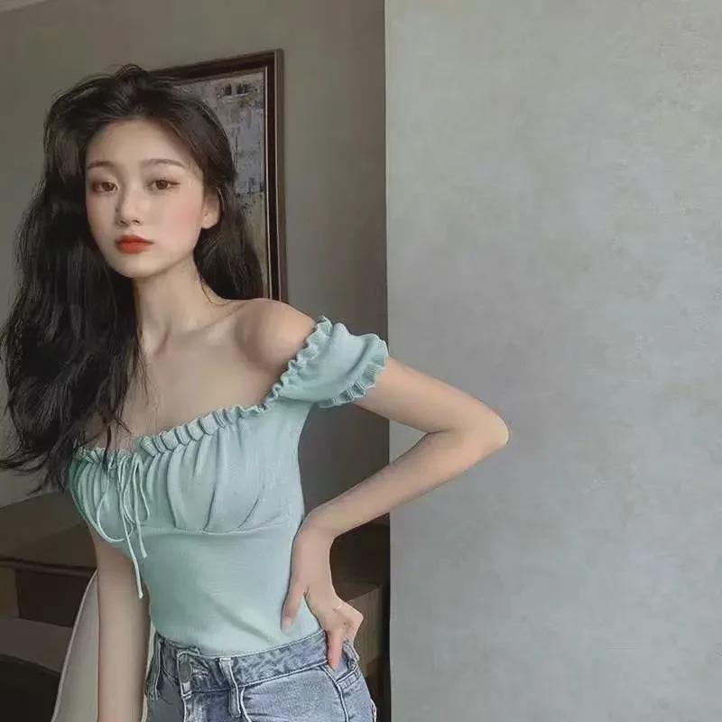 Chic One-Shoulder Summer Top for Women with Drawstring Tube Design and Suspenders