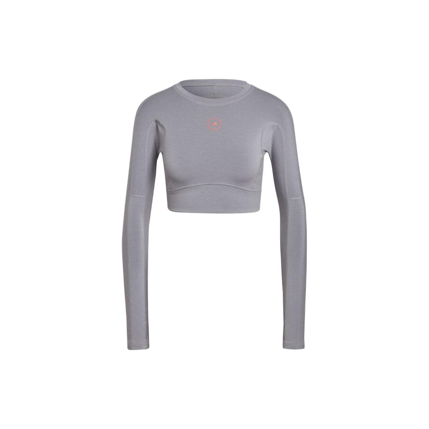 

Adidas Logo Print Solid Color Round Neck Long Sleeve T-Shirt Women Tops Gray HD9061 L