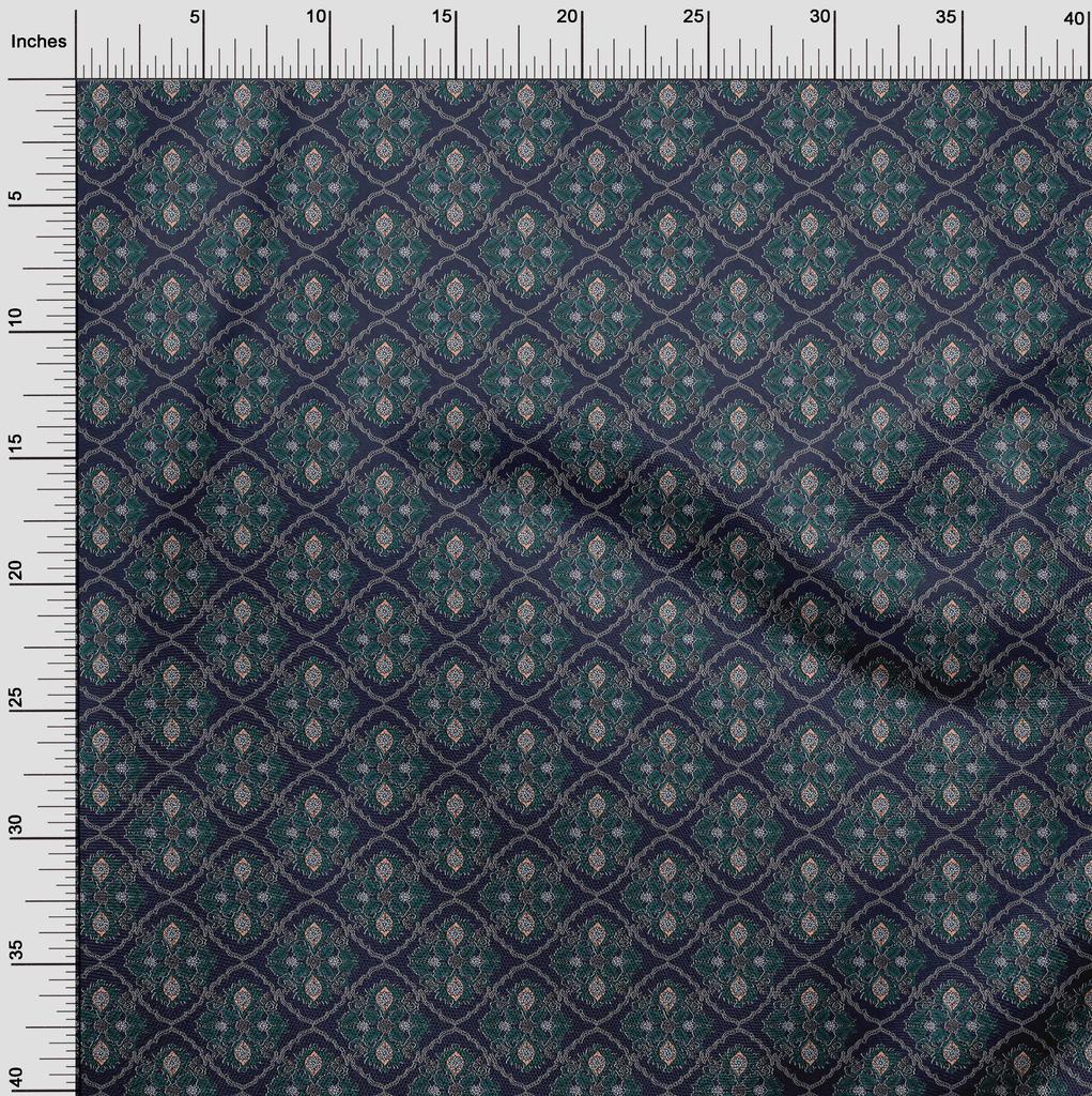 oneOone Cotton Poplin Fabric Damask|Leaves & Floral Block Printed Craft Fabric BTY 42 Inch