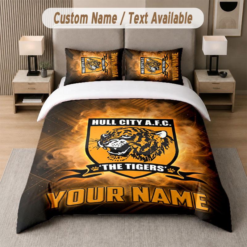 Set Biancheria da Letto Personalizzato Modello Hull FC, Stampa Nome Testo 1 Copripiumino più 2 Federe Tessile per la Casa