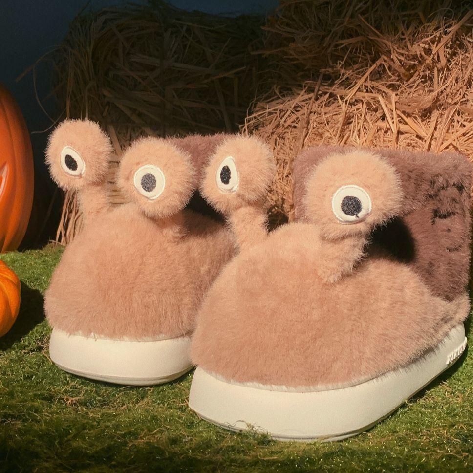 Fashion New novelty fuzzy snail bootie slippers women's fluffy home warm stuffed plush shoes unisex pull on boot slipper woman room shoe