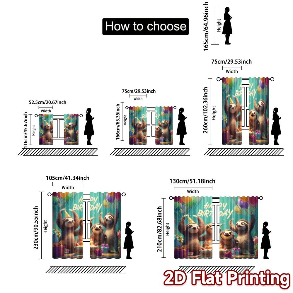 Set Of 2 Flat Printing Curtains Without Rod Made Polyester
