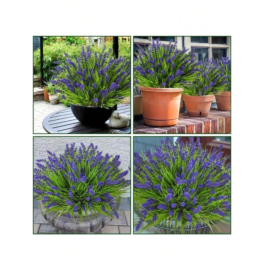 Artificial Monkey Grass And Lavender Plants, UV-Resistant Fake Green Shrub Plants Decoration For Outdoor Hanging Planters, Home Garden