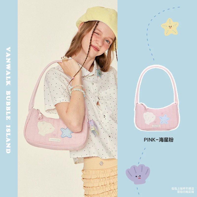 

Sweet Cute Cloud Clutch Bag Women Cartoon Shell Starfish Unique Handbag Ladies Summer Vacation Versatile underarm bag Purse y2k 26x15x6.5cm рожевий