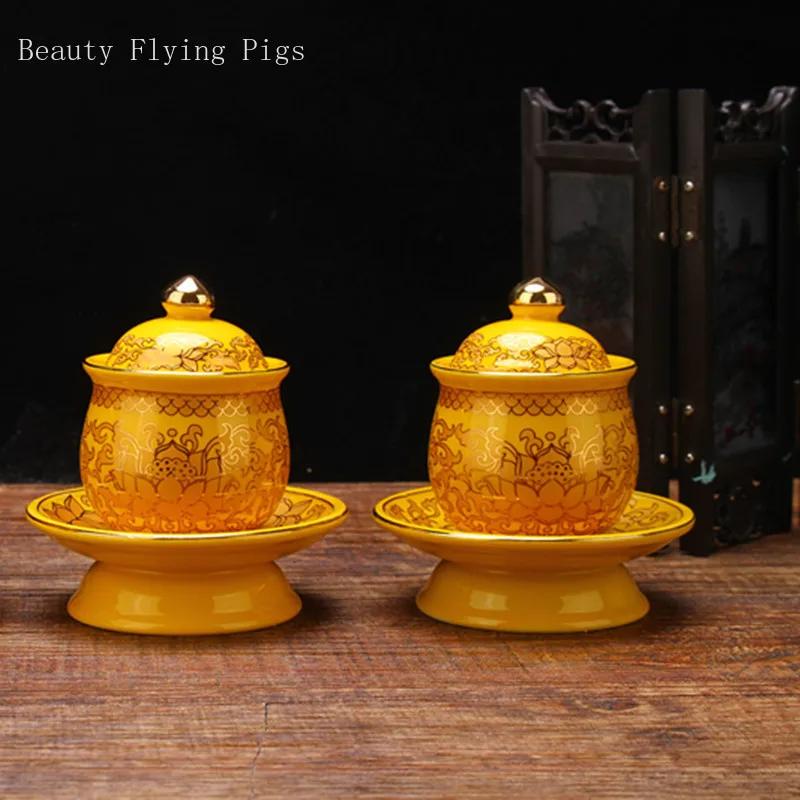 Traditional Buddha Lotus Oil Lamp Buddha Hall Ceramic Butter Lamp Home Feng Shui Offering Ornaments Buddhist Decoration Supplies