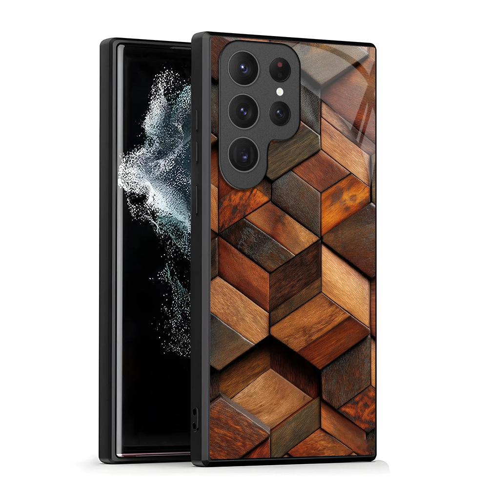 Wood texture square for Samsung mobile phone case A35 creative high-transparency glass case S25Ultra protective case s20