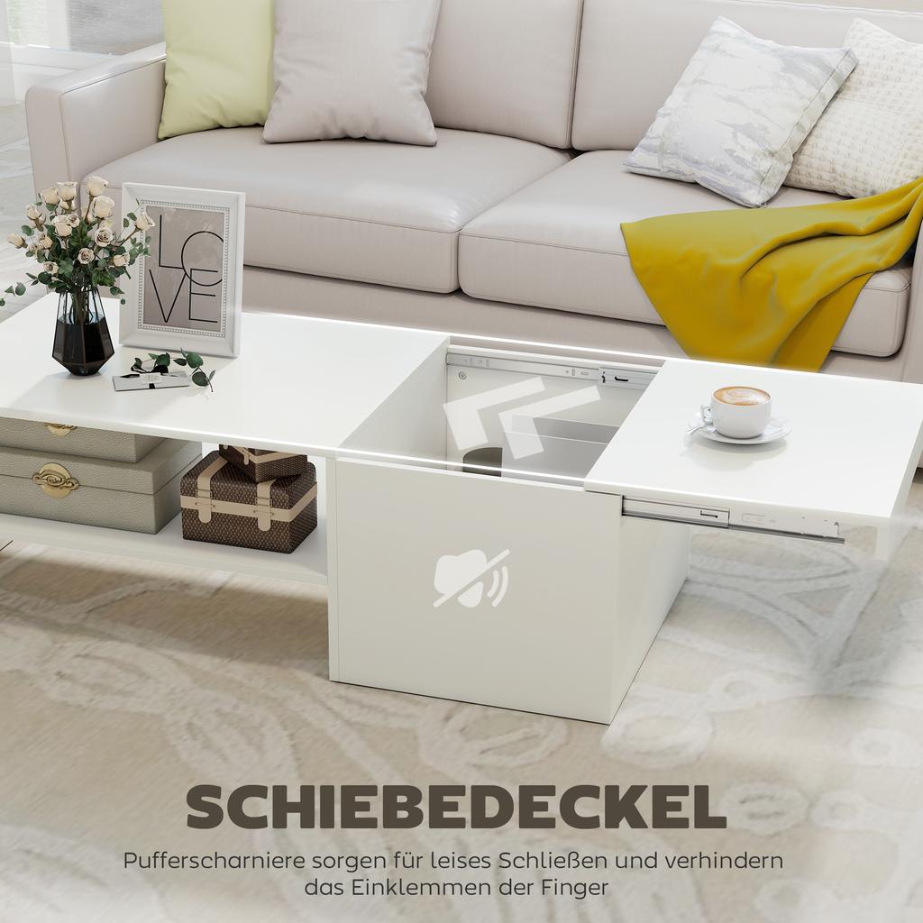 Adjustable Coffee Table, Metal Rails, Particleboard, Foot Pads, White