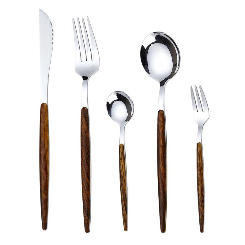 Ruhan 3-Pack Faux Wood Handle 5-Piece Steak Cutlery Sets