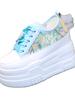 Fashion 12CM High Brand Sunthetic Summer Fashion Mesh Chunky Sneaker Hollow Casual Shoes Platform Wedge Flats Bling Leather Comfy