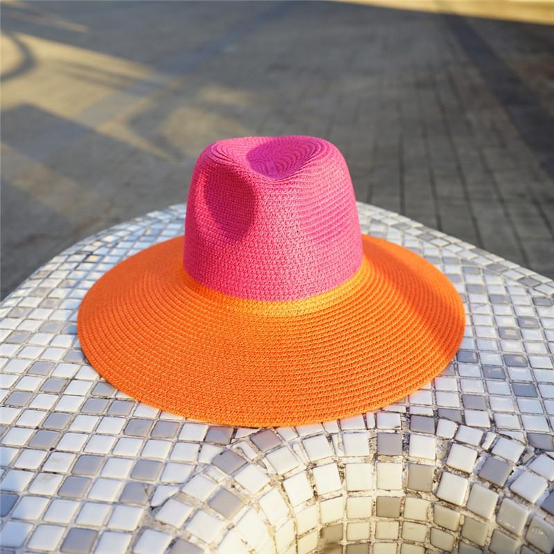 202406-pan-rose Red Orange Soda Color Summer Travel Daily Wide Brim Holiday Lady Fedoras Cap Women Leisure Panama Jazz Hat