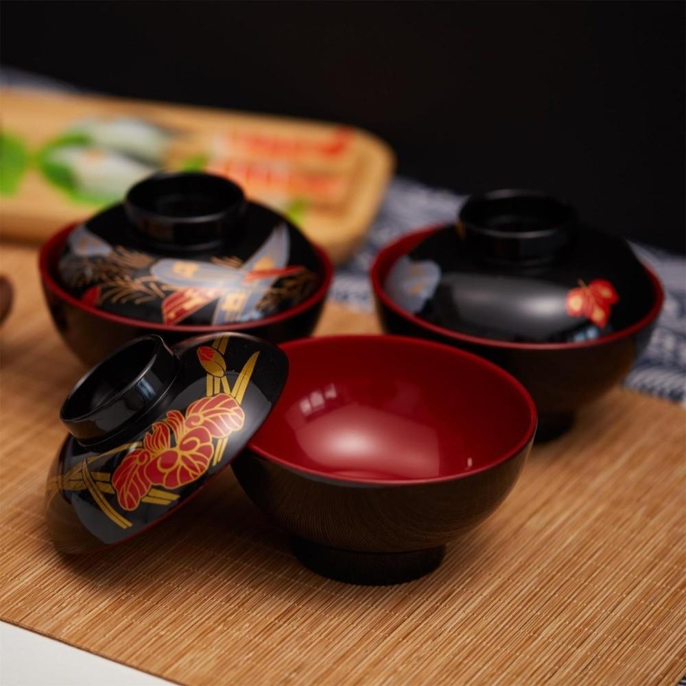 With Lid Japanese Rice Bowl Double Color Soup Bowl with Lid  Dining Accessories