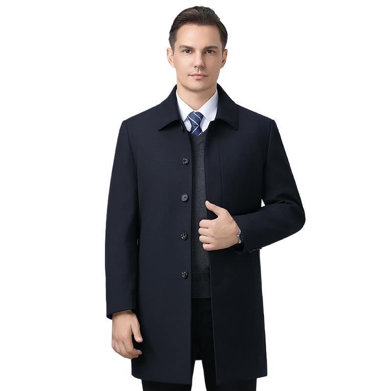 Winter Mid-length Business Coat for Middle-aged Men with Warm Mink Velvet Lining