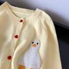 Cartoon Duck Women Cardigan Yellow Long Sleeved Knitted Stand Up Collar Sweater Short Autumn Winter Woman Slimming Top