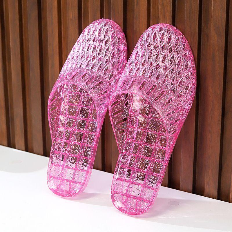 Flat Heeled Half Slipper Women's Crystal Transparent Jelly Plastic Hollow Anti Slip Shower Room In Summer
