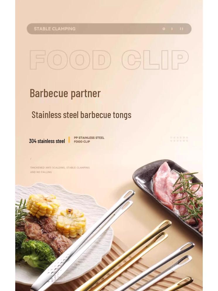 304 Stainless Steel Barbecue Tongs for Korean BBQ, Kitchen, and Buffet