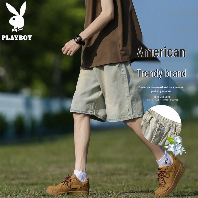 Playboy Men s Summer Loose Straight-Leg Denim Shorts 2XL