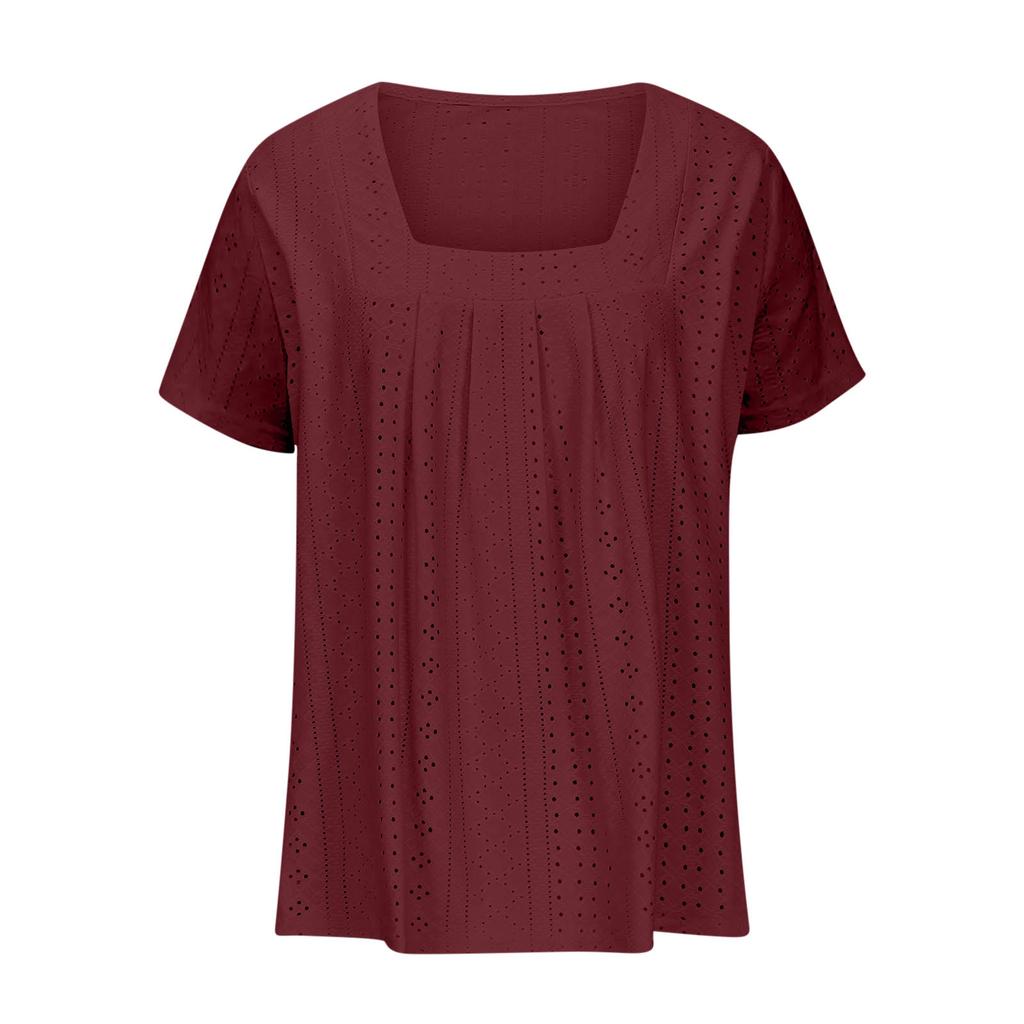 Summer Loose Casual Solid Color Square Neck Short Sleeved Top Versatile Women's T-shirts