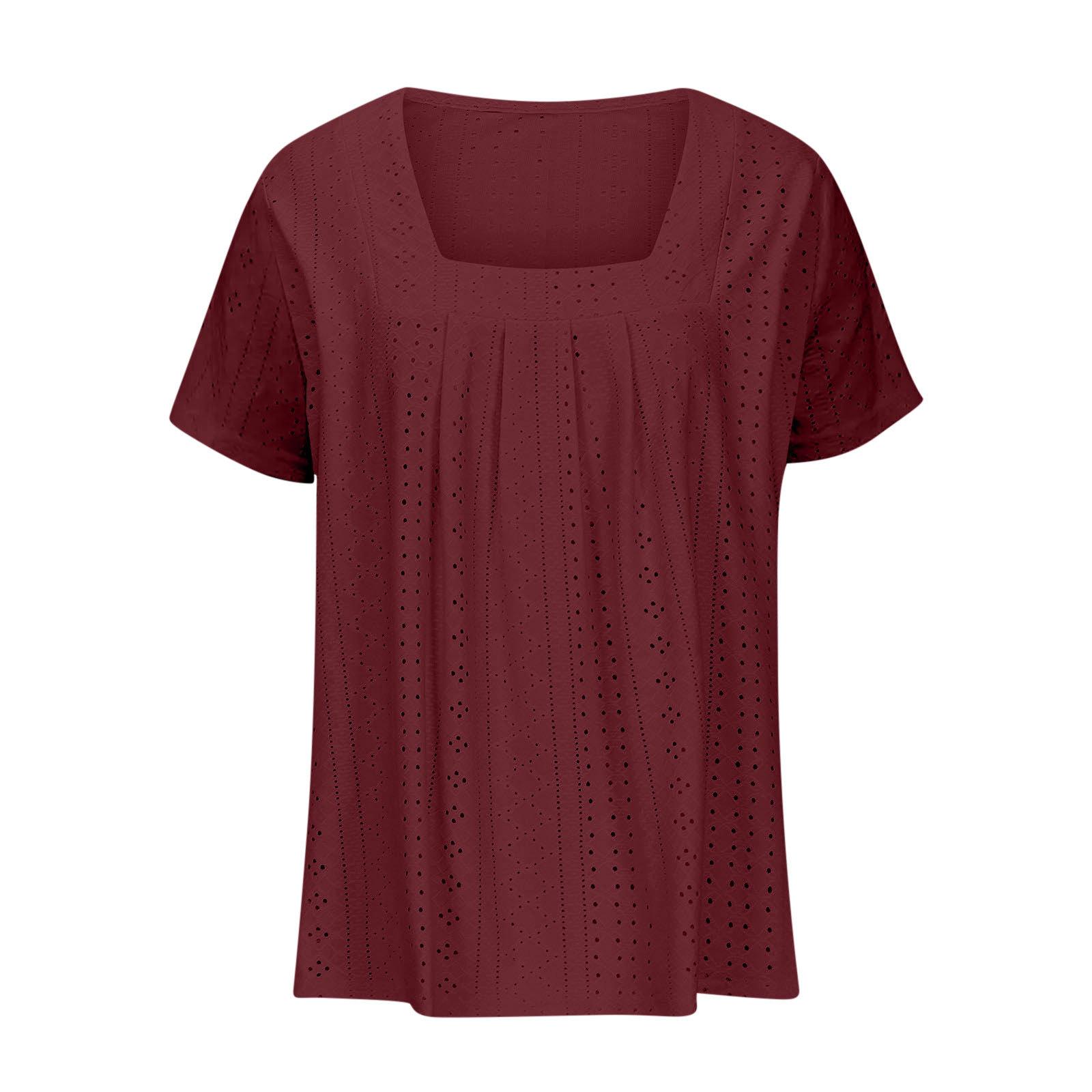 

Летний свободный повседневный однотонный топ с квадратным вырезом и короткими рукавами, универсальные женские футболки XXL темно-красного