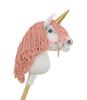 Hobby Horse Unicorn on a stick, small white, with a dusty pink mane and a golden horn