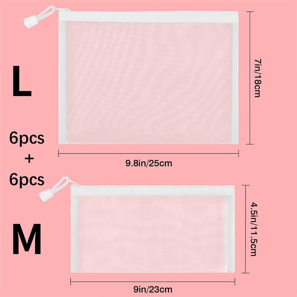 6/12 PCS See-Through Mesh Zipper Pouch Durable Nylon Mini Bag for Travel Makeup Cables Purse Organizer Insert for Toiletries