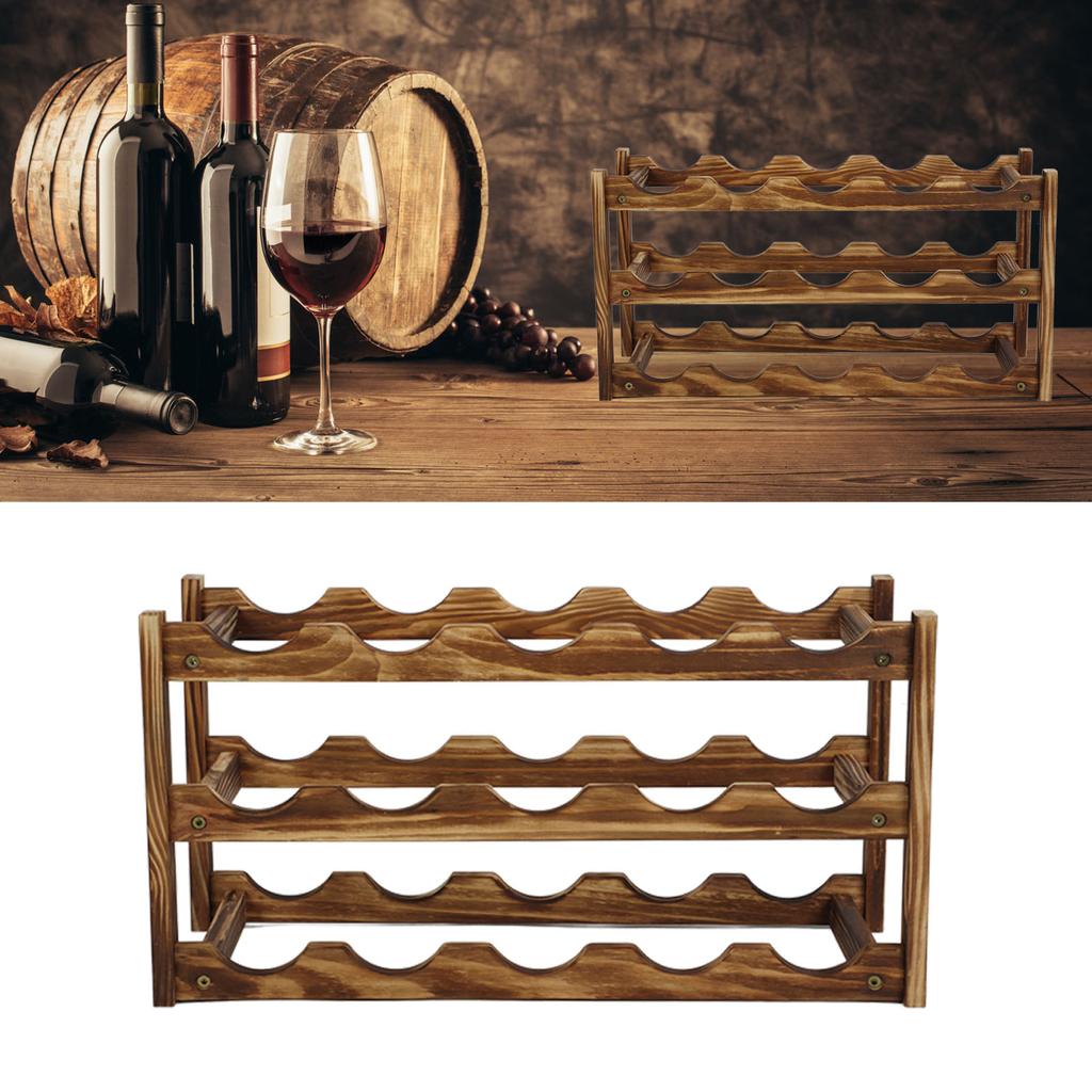 Wine Rack Pine Wood Wine Bottle Storage Shelf Display   Decor for Countertop Home