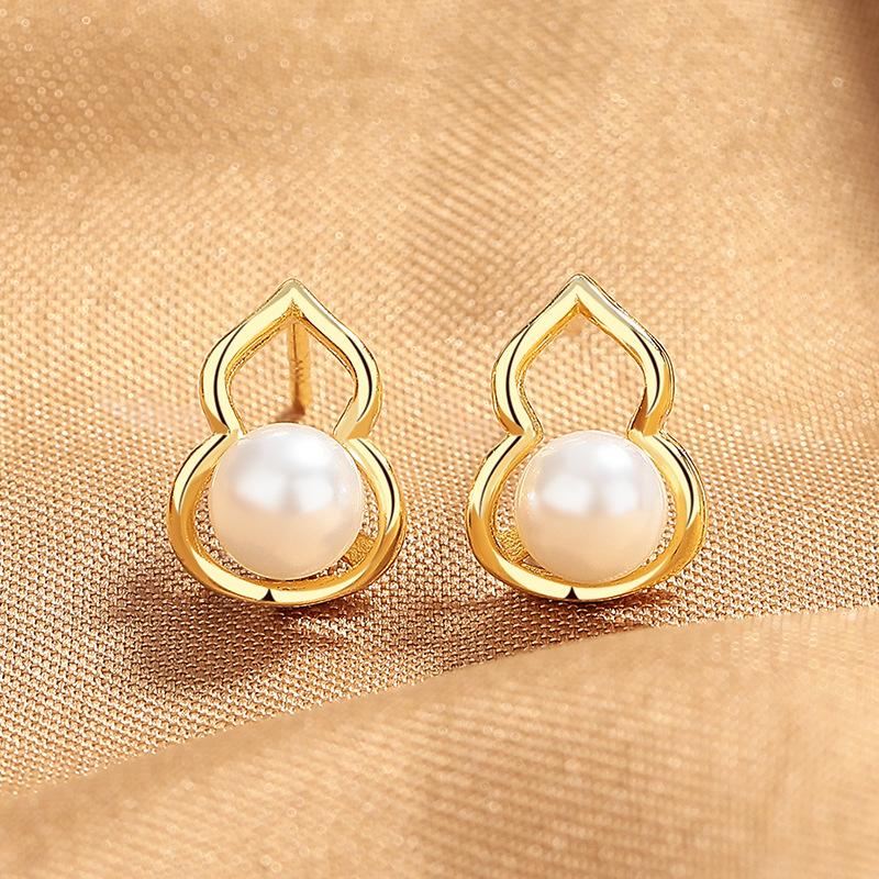 

Gourd Stud Earrings Female Sterling Silver Personalized Design Sense Temperament Earbone Stud Simple High-End Sense Ear Jewelry