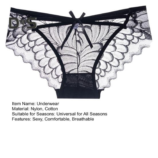 Women's Lace Thongs Low Waist See Through Panties with Bow Sexy Lace Mesh Briefs Ultra-Thin Breathable Bikini Underwear