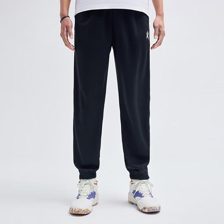 Anta Basketball Series Logo Snap Button Mid-Waist Straight-Leg Loose Cuff Sweatpants Men Bottoms Basic-Black 152321301-2