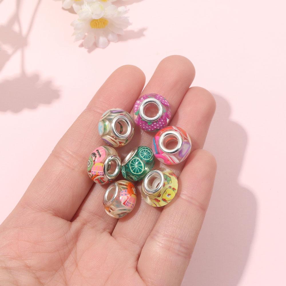 7/14/21pcs resin macroporous beads, various European beads, transparent spacer beads, flower beads, jewelry making, DIY crafts, bracelets,