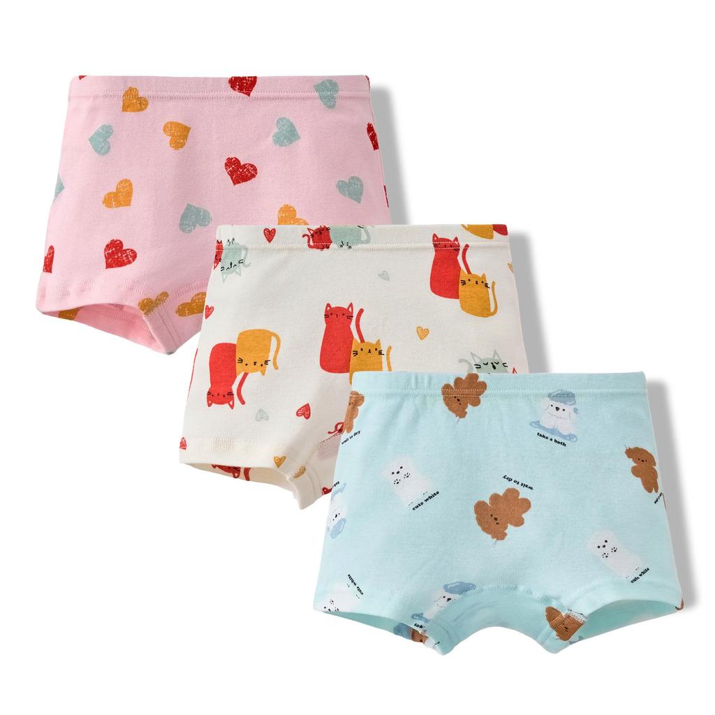 Girls' Pure Cotton Cartoon Boxer Briefs - Breathable School Shorts