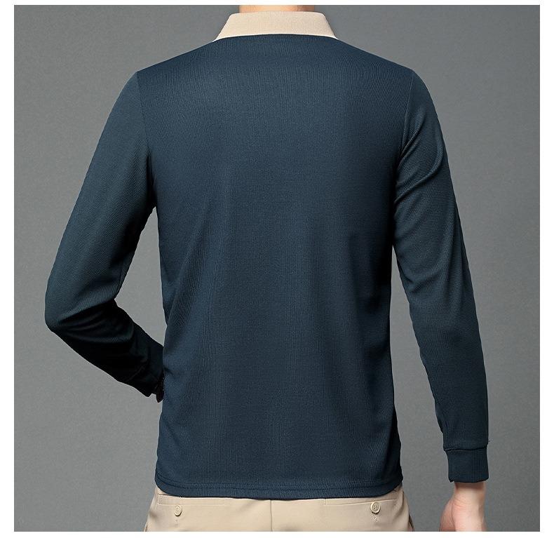 Polo de Manga Comprida Masculino de Primavera Gola Virada Cor Sólida Respirável Confortável Camisetas Casuais com Botões T-shirt Masculina