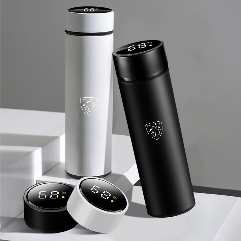 Stainless Steel Vacuum Car Emblem Smart Thermos Cup With Temperature Display For Peugeot 206 208 207 306 307 308 406 407 408 508