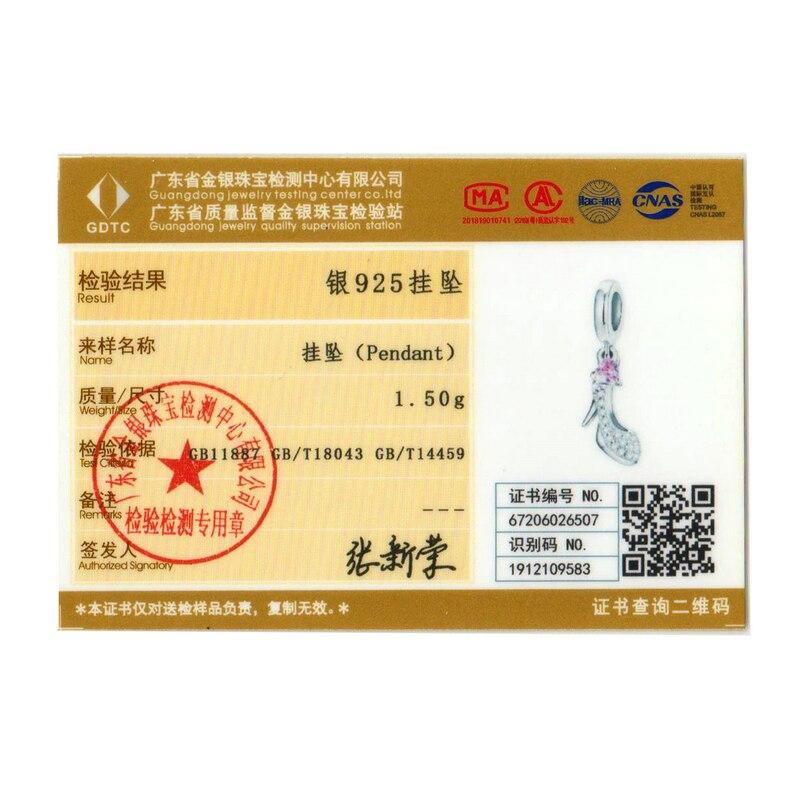 WOSTU Shiny Glass Slipper 925 Sterling Silver Heels Pink Heart Zircon Pendant Charm Fit Original Bracelet Jewelry