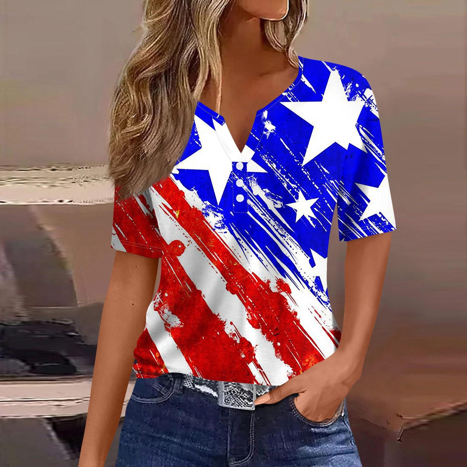 

Жен. Футболка Футболка С принтом Пуговицы С короткими рукавами Повседневные Выходные Мода Классический V-образный вырез Обычный Верх XL красный