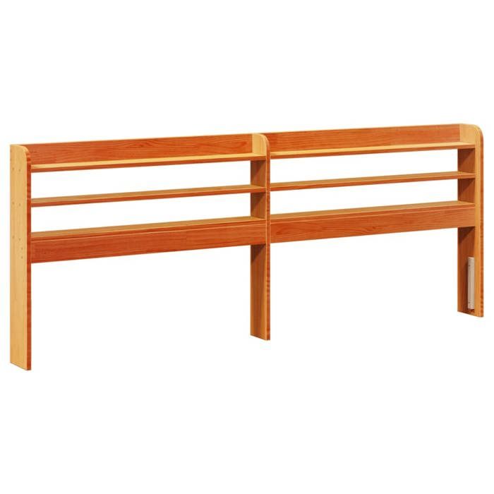 VidaXL Tête de lit avec étagères marron cire 200 cm bois massif de pin, tête de lit en bois, tête de lit avec rangement, 850940