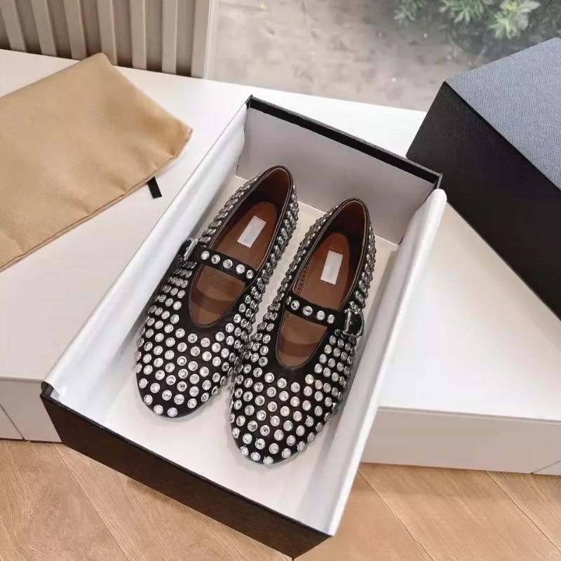 

AIaF new hollow full rhinestone fishing net ballet shoes women s flat mesh belt buckle Mary Jane single shoes 40